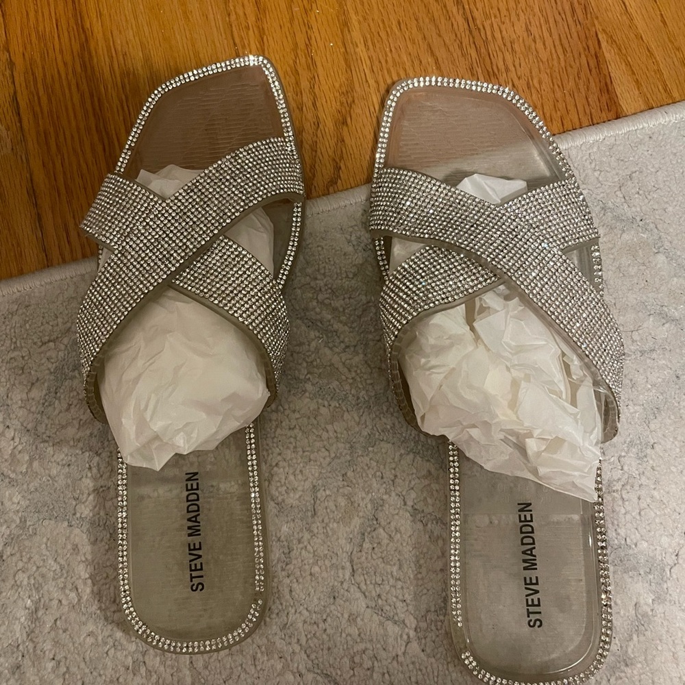 Steve Madden Clear Sparkling Beach Slides Size: 10